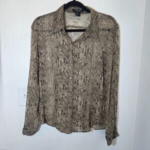 Karen Kane 100% Silk Blouse Western Sheer SnakeskinAnimal Print Button Up Size M